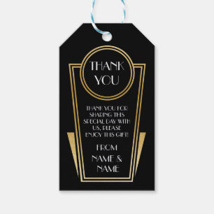 Étiquettes-cadeau Art Déco Merci 20s Tags Black Gold Mariage