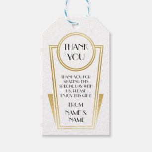 Étiquettes-cadeau Art Déco Merci 20s Tags White Gold Mariage