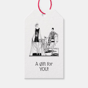 Étiquettes-cadeau Art déco vintage Dames branchées à la plage
