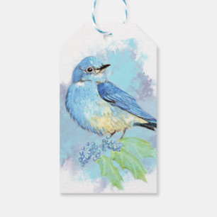 Étiquettes-cadeau Art d'oiseau de jardin d'oiseau bleu d'aquarelle