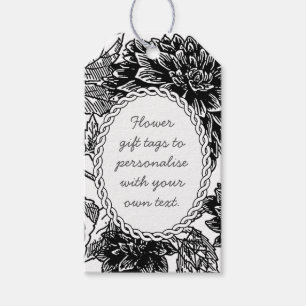 Étiquettes-cadeau Art floral noir rustique avec message personnalisé