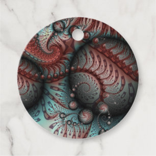 Étiquettes Cadeau Art fractal abstrait fantaisie marron bleu personn