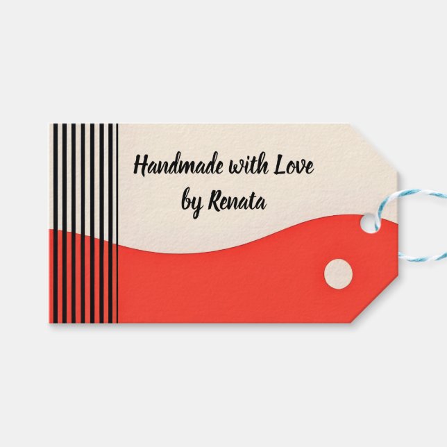 Étiquettes-cadeau Art linéaire abstrait moderne en noir et orange (Devant (Horizontal))