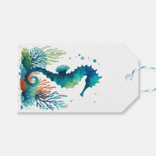 Étiquettes-cadeau art marin/de plage/côtier hippique