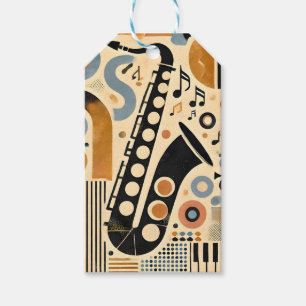 Étiquettes-cadeau Art minimaliste du milieu du siècle du jazz Saxoph