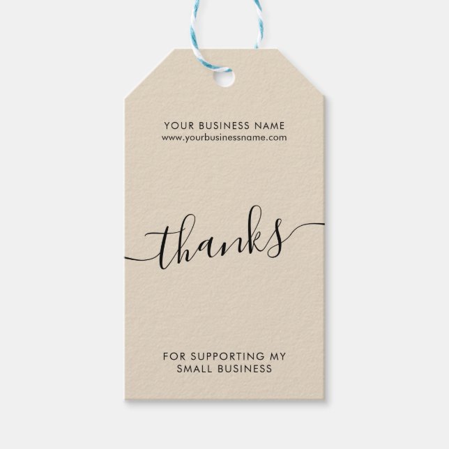 Étiquettes-cadeau Art moderne beige noir commerce merci (Devant)