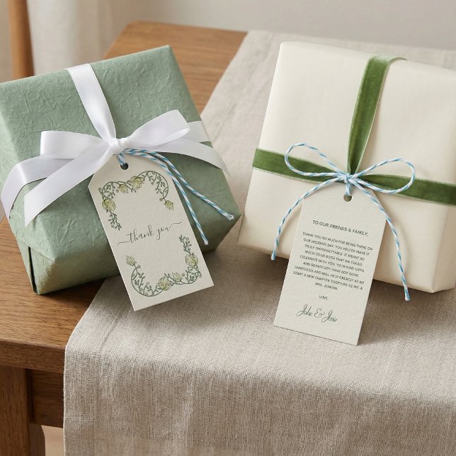 Étiquettes-cadeau Art Nouveau pretty cream wedding thank you card (Art Nouveau pretty cream wedding thank you card Gift Tags)