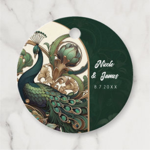 Étiquettes Cadeau Art Nouveau Vert Émeraude Vintage Paon Mariage