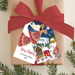 Étiquettes-cadeau Art populaire ange paix sur terre Noël