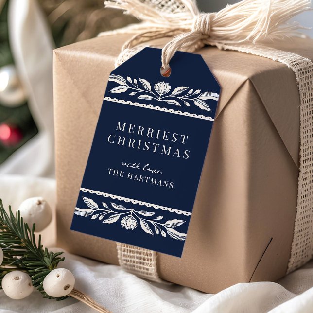 Étiquettes-cadeau Art populaire Floral Noël Nom de vacances (Créateur téléchargé)
