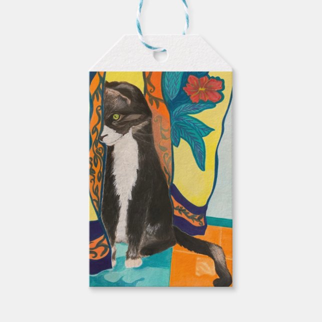 Étiquettes-cadeau Art populaire Tuxedo Chat (Devant)