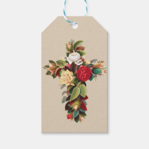 Étiquettes-cadeau Art religieux croix botanique vintage de roses