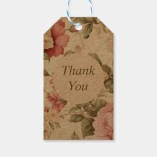Étiquettes-cadeau Art rétro Merci floral brun kraft papier
