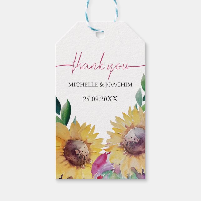 Étiquettes-cadeau Art Rustique Artistique Tournesol Aquarelle Art (Devant)