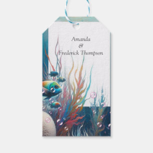 Étiquettes-cadeau Art sous-marin du poisson et du corail en acryliqu