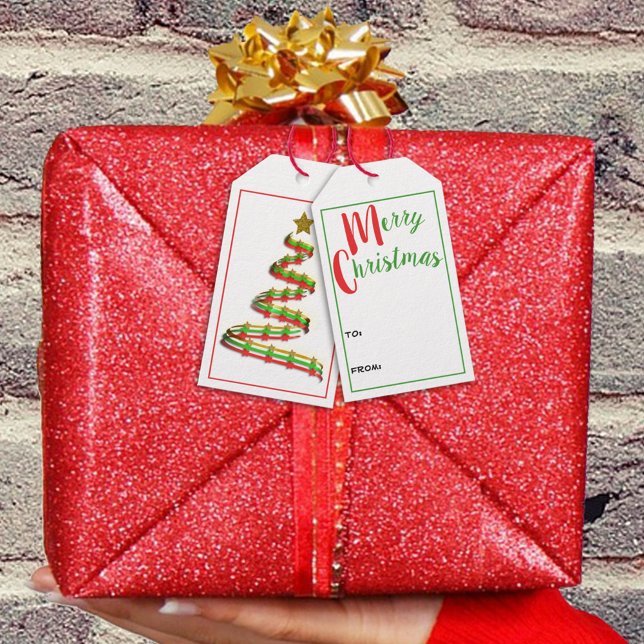 Étiquettes-cadeau Art traditionnel Red Green Ribbon (Créateur téléchargé)