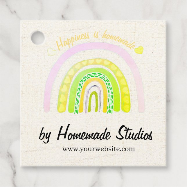 Étiquettes Cadeau Artisan Canvas Rainbow 'Happiness is Homemade'  (Devant)