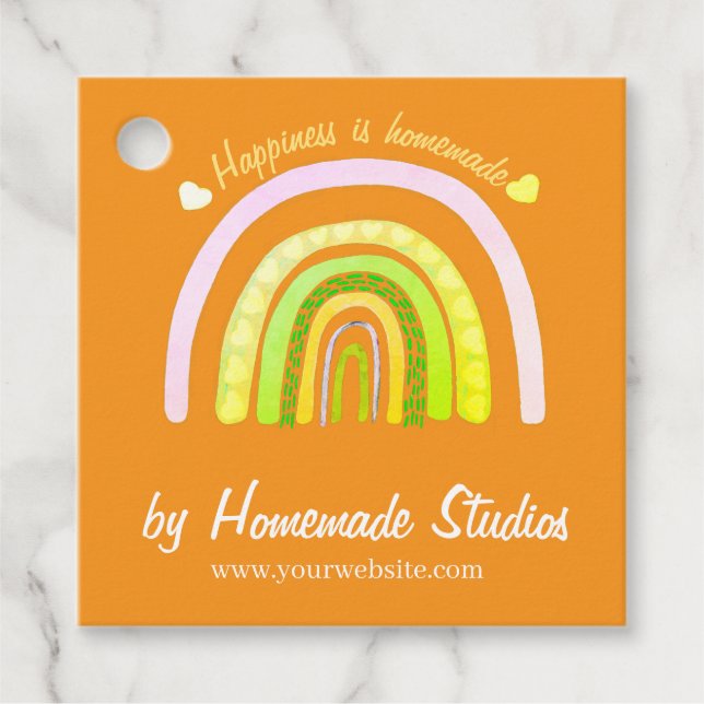 Étiquettes Cadeau Artisan Rainbow 'Happiness is Homemade'  (Devant)