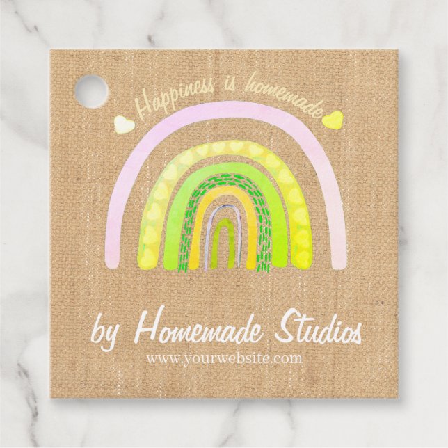 Étiquettes Cadeau Artisan Rainbow Raw Canvas 'Homemade'  (Devant)