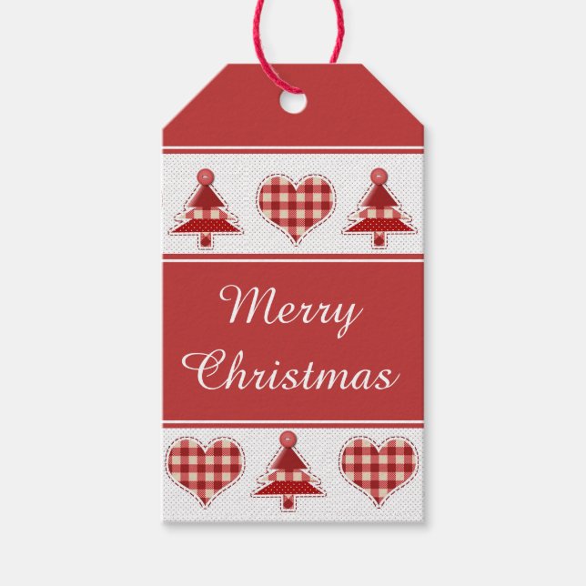 Étiquettes-cadeau Artisanat Arbres de Noël et Coeurs Joyeux Noël (Devant)