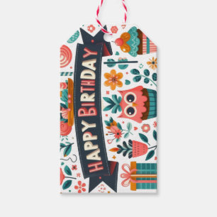 Étiquettes-cadeau Artisanat folklorique fantaisiste Joyeux Anniversa