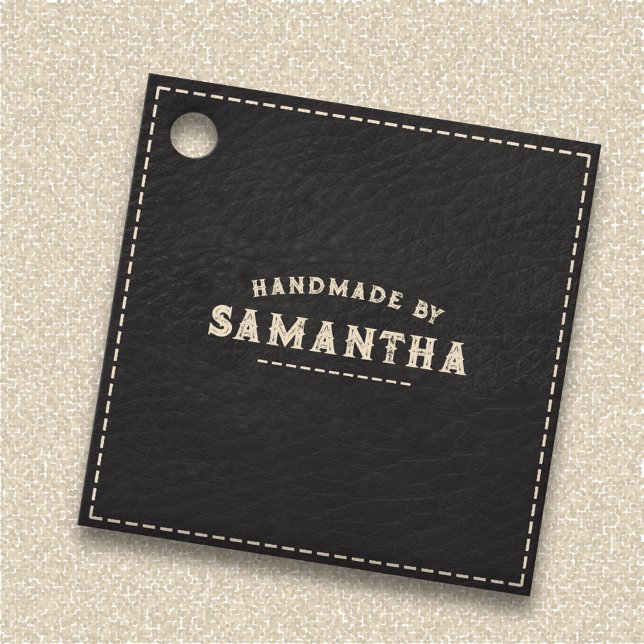 Étiquettes Cadeau Artiste en cuir Noir (Leatherworker Craftsman Black Favor Tags)