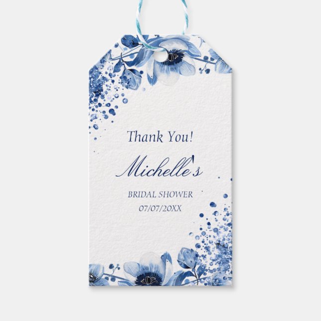 Étiquettes-cadeau Asiatique Chinoiserie Bleu clair Floral Bridgerton (Devant)