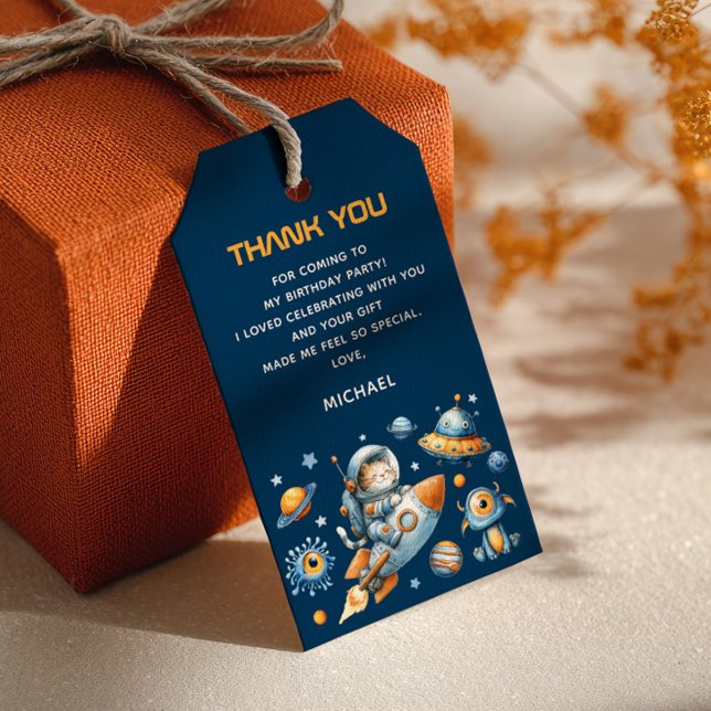 Étiquettes-cadeau Astronaut Cat Outer Space 1st Birthday Thank You  (Créateur téléchargé)