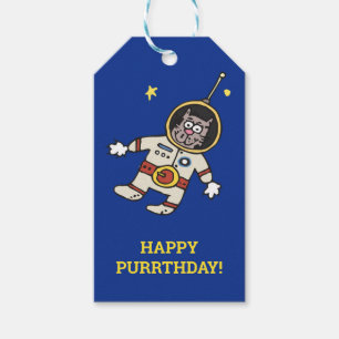 Étiquettes-cadeau Astronaut de chat caricature amusant