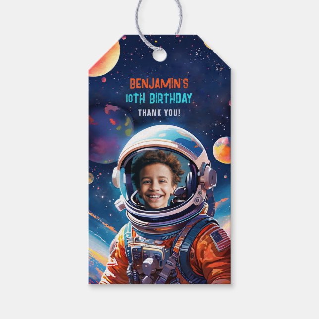 Étiquettes-cadeau Astronaut Deep Space Sky Planets Photo Birthday (Devant)