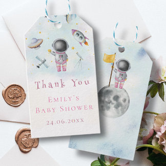 Étiquettes-cadeau Astronaut fille spatiale roquette rose galaxie vai