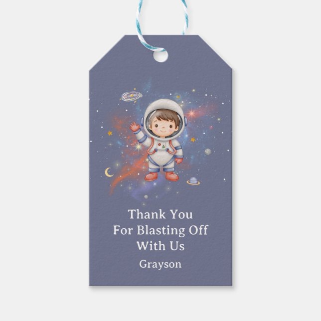 Étiquettes-cadeau Astronaut Outer Space Boy Birthday Thank You (Devant)