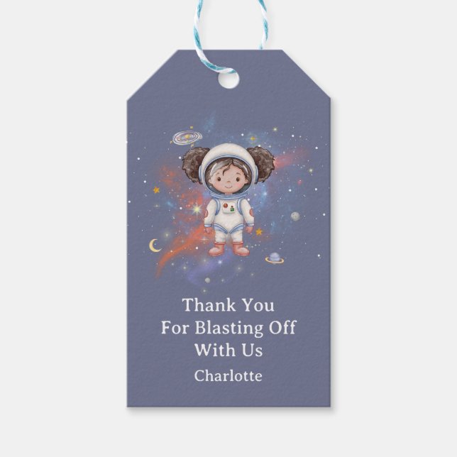 Étiquettes-cadeau Astronaut Outer Space Girl Birthday Thank You  (Devant)