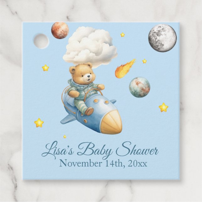 Étiquettes Cadeau Astronaut Teddy Bear Baby Shower (Devant)
