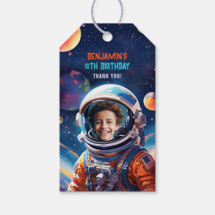 Étiquettes-cadeau Astronaute Espace Profond Planètes Photo Anniversa