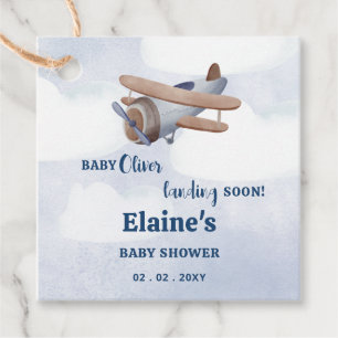 Étiquettes Cadeau Atterrissage Bientôt Blue Boy Baby shower d'avion