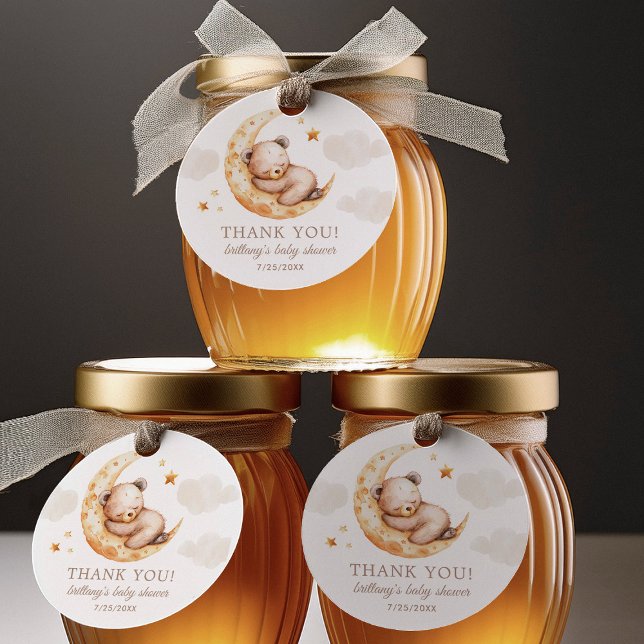 Étiquettes Cadeau Au-dessus de la lune Baby shower d'ours en peluche (Créateur téléchargé)