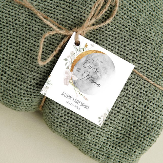 Étiquettes Cadeau Au-dessus de la lune baby shower neutre pour les f (Créateur téléchargé)