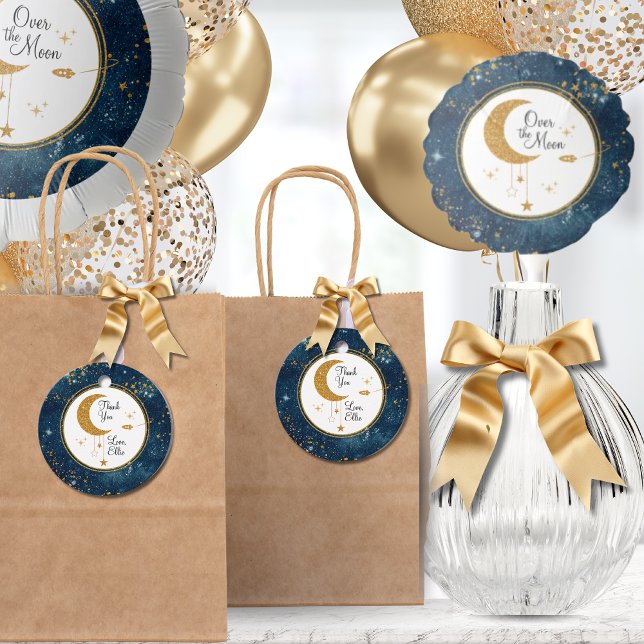 Étiquettes Cadeau Au-Dessus De La Lune Espace Merci Baby (Over The Moon Space Thank You Baby Favor Tags)