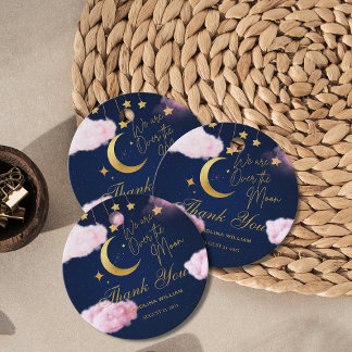 Étiquettes Cadeau Au-dessus de la Lune étoiles baby shower rose