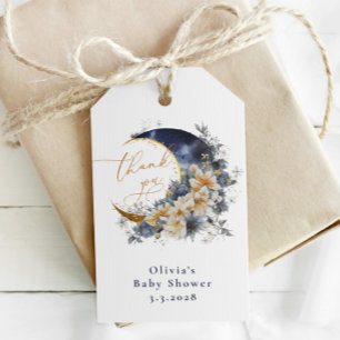 Étiquettes-cadeau Au-dessus de la lune feuille d'or marine merci