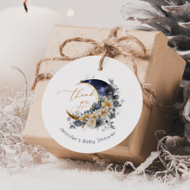 Étiquettes Cadeau Au-dessus de la lune feuille d'or marine merci (Créateur téléchargé)