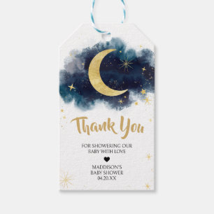 Étiquettes-cadeau Au-dessus de la lune Gold Stars Bleu Favor Tags