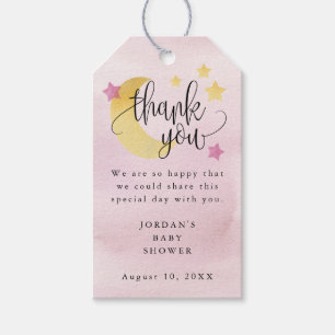 Étiquettes-cadeau Au-dessus de la lune rose Baby shower personnalisé