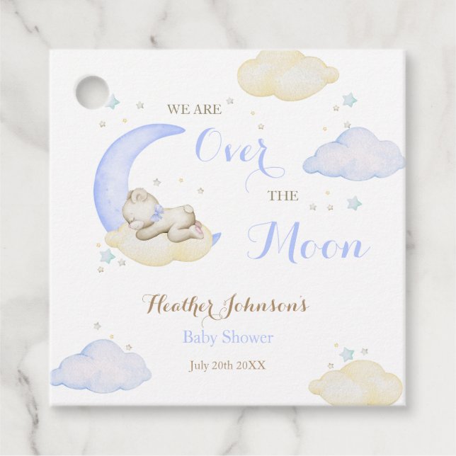 Étiquettes Cadeau Au-dessus du Baby shower Lune Boy Bear (Devant)