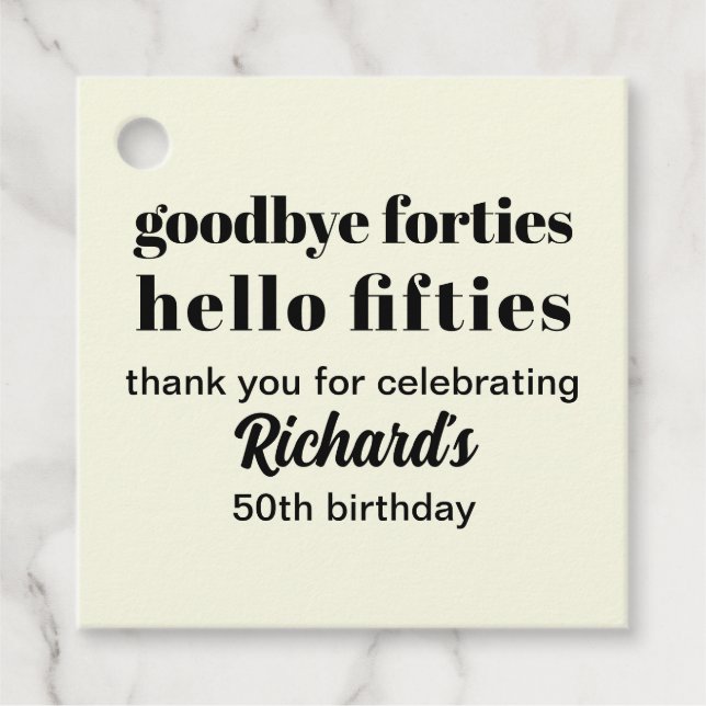 Étiquettes Cadeau Au revoir Quarante Bonjour Cinquante-Cinquante Ann (Devant)