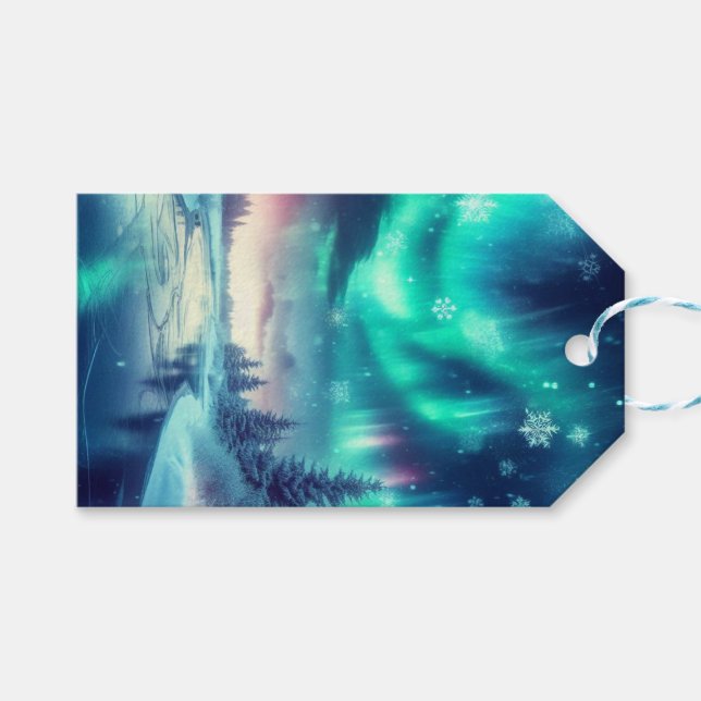 Étiquettes-cadeau aurora borealis/Noël/hiver (Devant (Horizontal))