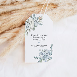 Étiquettes-cadeau AUSHA Dusty Blue Floral Boy Baby shower
