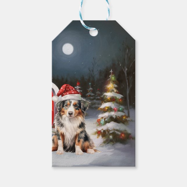 Étiquettes-cadeau Australian Shepherd Caravan Christmas Adventure (Devant)