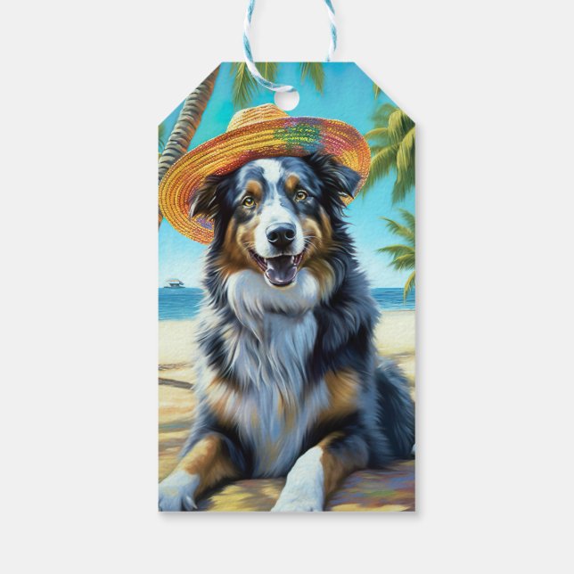Étiquettes-cadeau Australian Shepherd On Beach amoureux des chiens c (Dos)